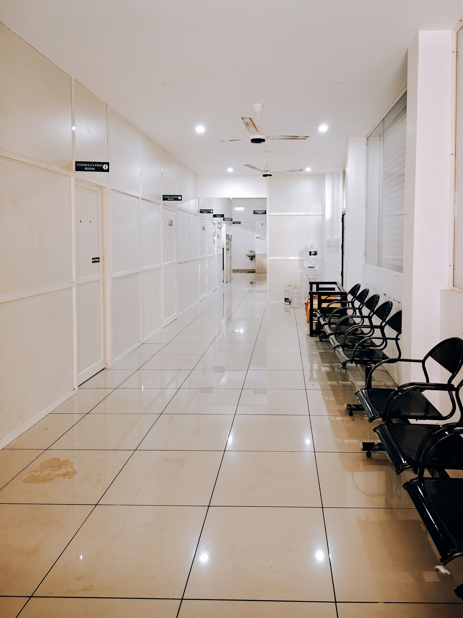 Bright modern medical facility corridor